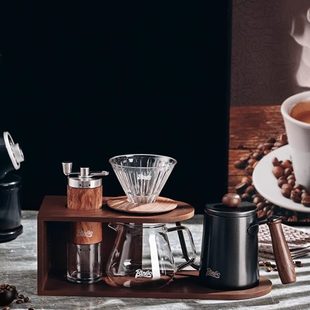 分享壶手冲壶玻璃滤杯全套家用复古木质支架 bincoo手冲咖啡套装