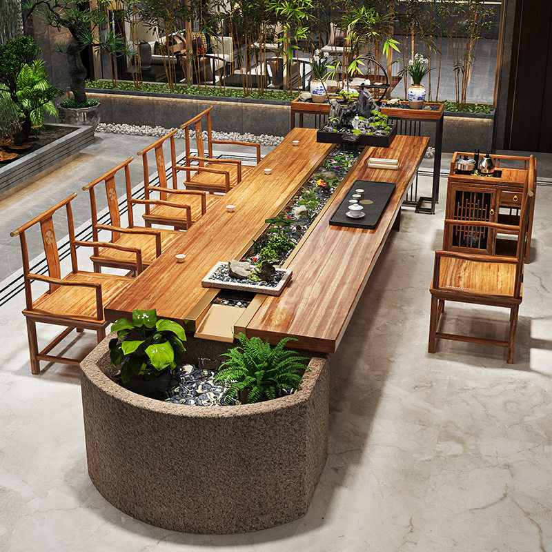 流水茶台养鱼茶桌循环景观一体新中式实木泡茶桌曲水流觞桌椅组合,商业/办公家具,茶台/茶桌,淘宝优惠券,粉丝福利购,淘宝优惠卷