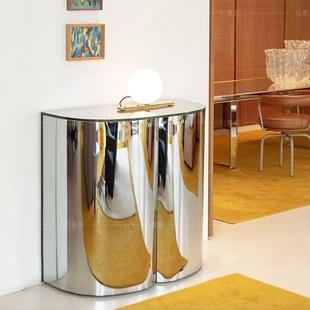 极简不锈钢玻璃酒柜轻奢高级感靠墙展示柜奢华客厅家用储物柜 意式