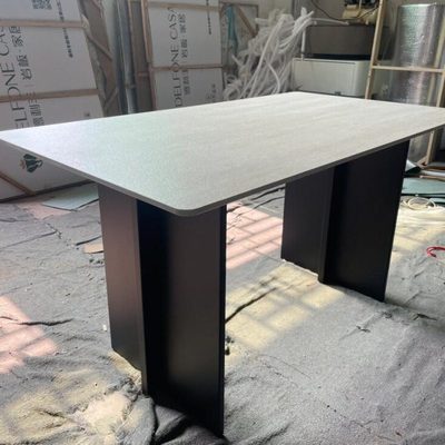 德利丰洞石岩板餐桌现代简约长方形家用桌子侘寂风极简铝合金桌子