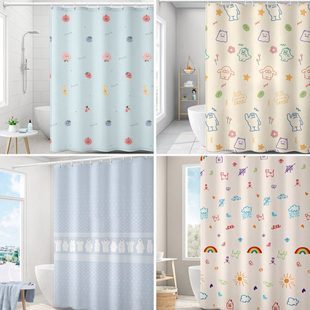 卡通门帘涤纶窗帘背景墙布洗澡挡水雨布装饰布遮挡帘子卫生间浴帘