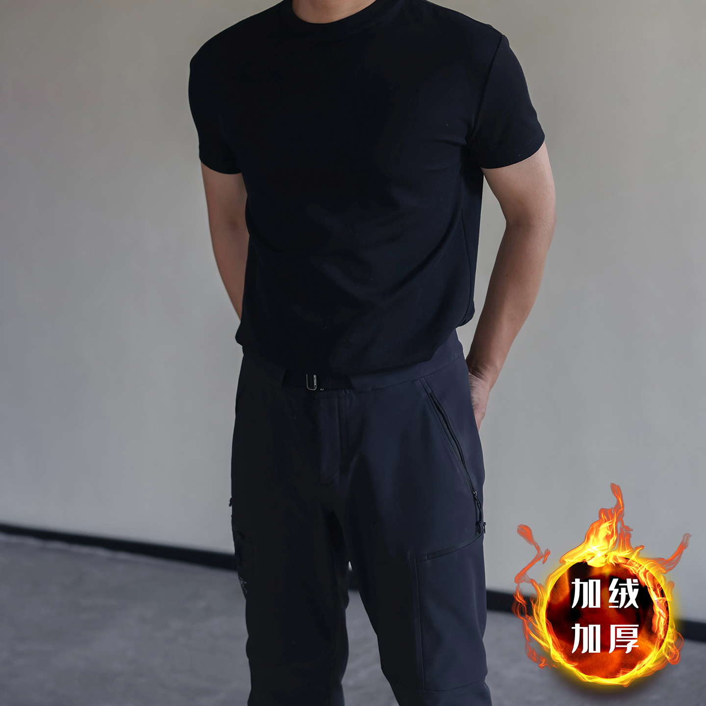 秋冬季加绒加厚短袖男士t恤