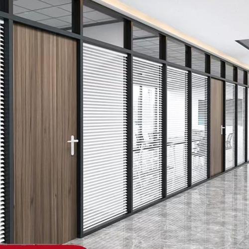 南京办公室隔断安装定制铝合金双层钢化玻璃夹百叶隔断门隔断厂家