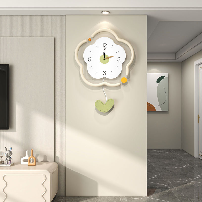 2024新款家用挂墙钟表简约现代奶油G风静音时钟免打孔创意客厅挂