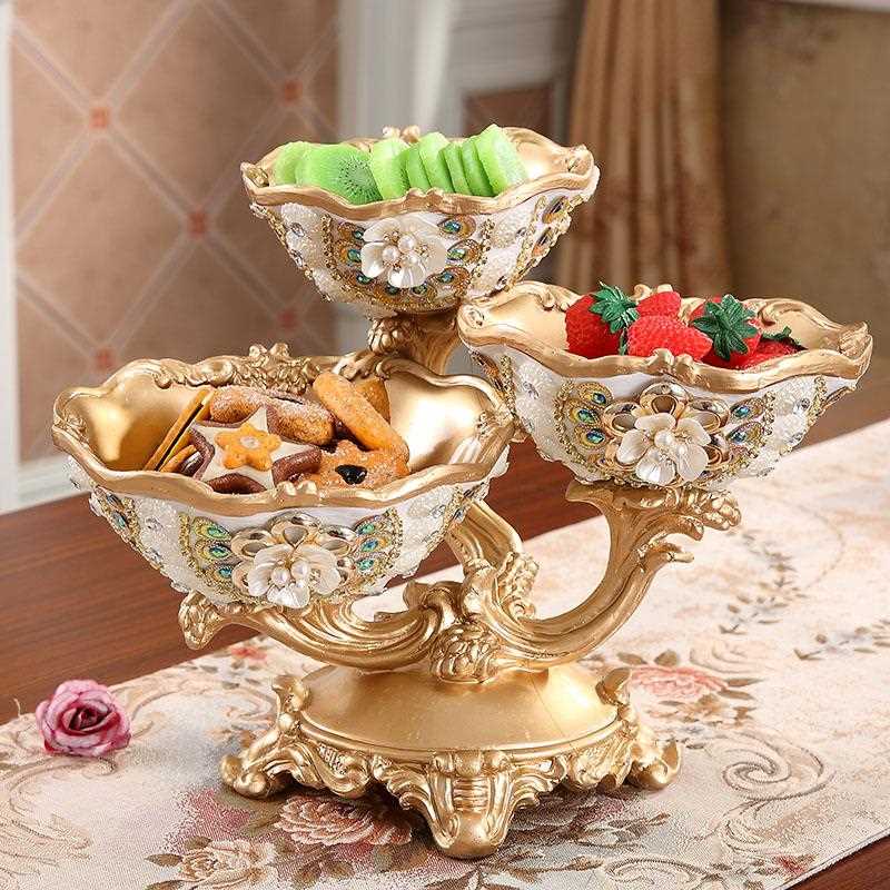 大型欧式双层果盘，用于家庭客厅，咖啡桌，果盘装饰，豪华多层果