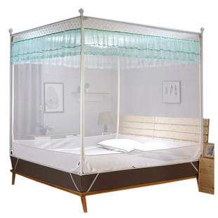 防摔儿童三开门蚊帐T门U门拉链全底回底1.5x1.9m1.35米床加厚支架