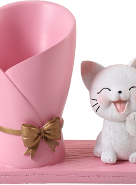 可爱猫咪笔筒收纳摆件创意办公室桌面工位装饰品儿童书房卧室摆设