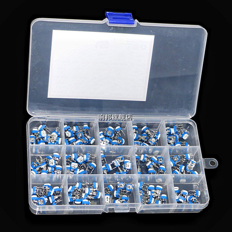 150个15种各10个(100R-1M)RM065蓝白可调电阻包 兰白微调卧式套装