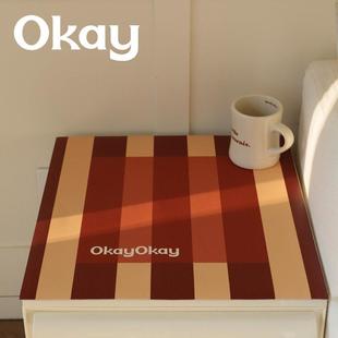 OKAY现代条纹简约耐脏卧室床头柜垫喜庆高级感防水防烫盖布垫子