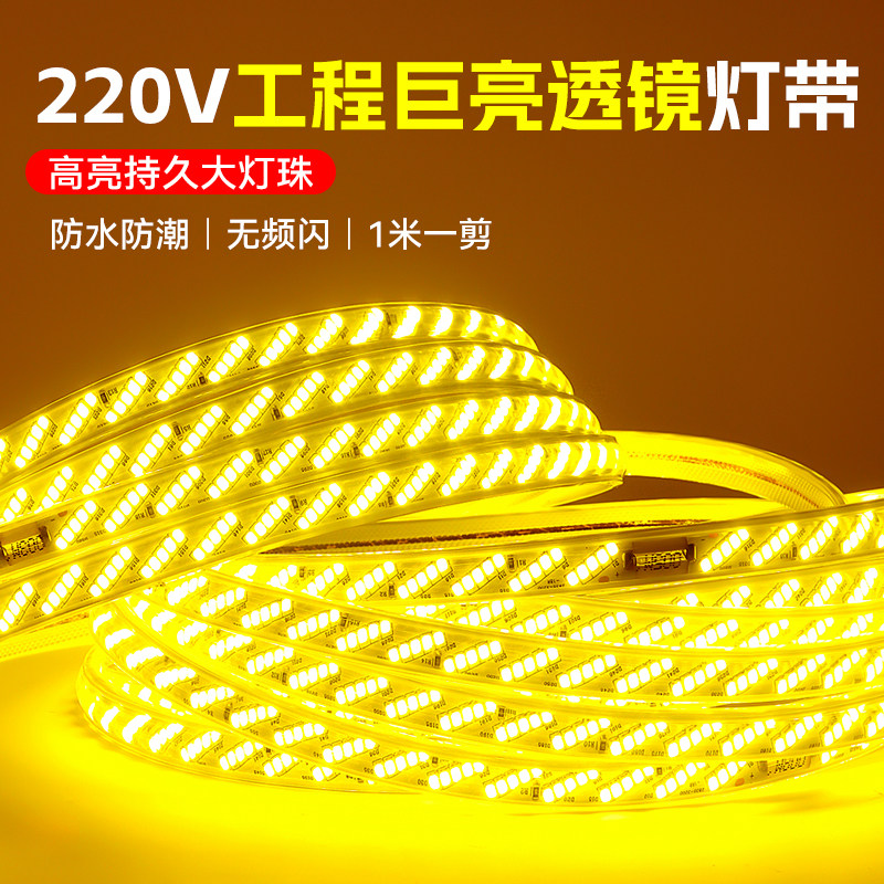 led灯带220v320珠超亮户外防水工程氛围灯室外墙暖光白光硅胶灯条