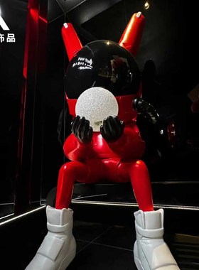 网红发光电镀太空兔子摆件雕塑玻璃钢家居商场酒吧KTV门店铺装饰