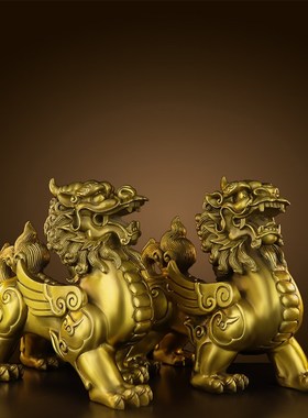 铜貔貅摆件一对纯黄铜皮休招財皮丘家居客厅店铺饰品开业送礼品