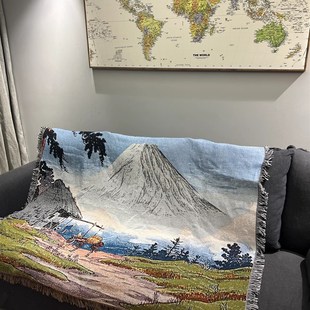 高桥松亭日式浮世绘风格富士山沙发毯毛毯文艺居酒屋装饰毯休闲毯