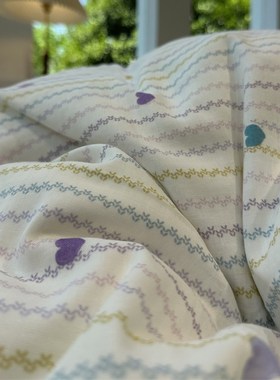 A类母婴级紫色爱心条纹双层纱四件套1.5m1.8少女全棉床单被套