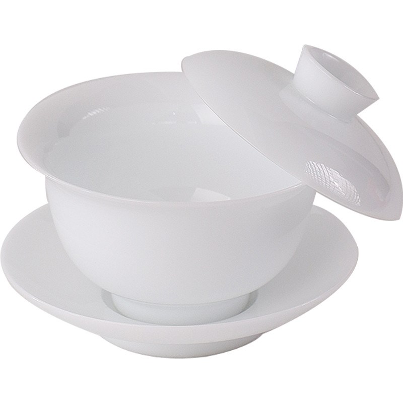 冰种冻玉瓷可悬停盖碗茶杯白陶瓷三才茶碗套装功夫茶具大号泡茶碗