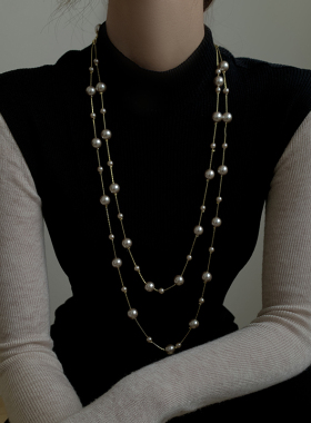 珍珠项链女高级轻奢装饰串珠配饰品小众设计感时尚妈妈长款毛衣链