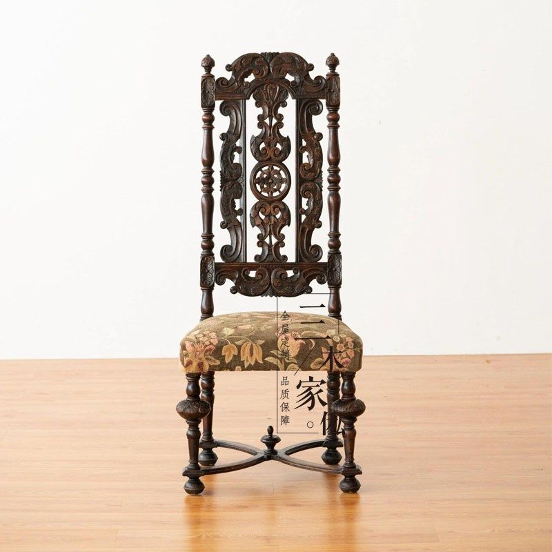 法式中古餐椅实木雕花古典椅美式复古椅子设计师款艺术感布艺椅子