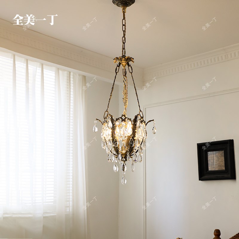 全美一丁法式复古餐厅灯美式卧室玄关阳台欧式中古风黄铜水晶吊灯
