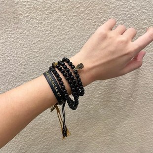 天然黑碧玺手串佛珠项链108颗念珠手链文玩虎眼石转运黄财神男女