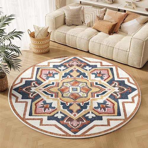 圈绒复古欧式圆形地毯客厅茶几圈绒毛毯古典美式卧室床边隔音垫