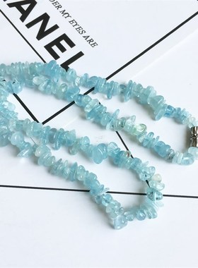 包邮天然海蓝宝项链 静心保平安促健康碎石水晶女饰品礼物小清新