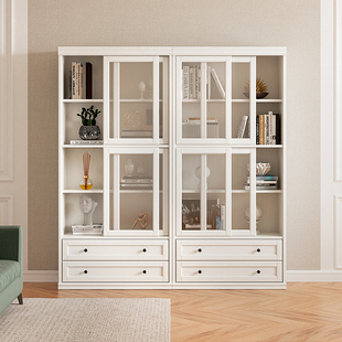 家用落地儿童书柜书架置物架实木客厅矮书柜靠墙防尘书橱储物柜子