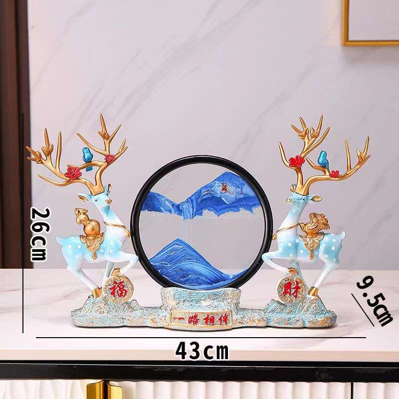 流沙画摆件家用高档客厅玄关树脂工艺品创意欧式招财鹿装饰品摆设图片