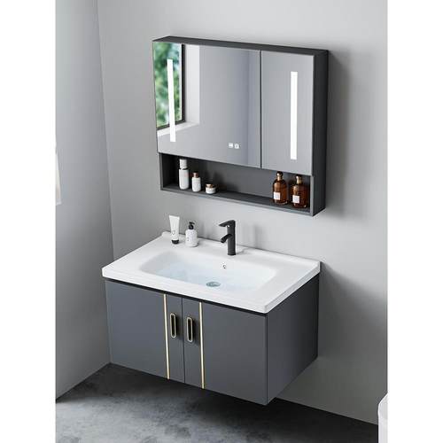 挂墙式太空铝洗手盆柜组合小户型洗漱台家用一体陶瓷卫生间洗脸池