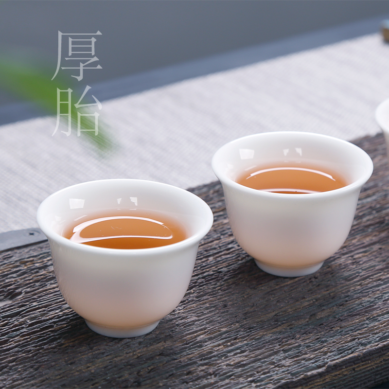 加厚胎5b0毫升羊脂玉白瓷功夫茶红茶茶杯品茗杯单杯反口玉兰斗笠