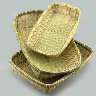 长方形竹编筐水果蔬菜竹制收纳篮饭厅明档展示装饰品海鲜牛头盆盘