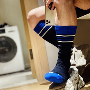 黑色搭配潮流打底长 运动耐穿吸汗 D.M男袜 锦纶条纹n高筒足球袜