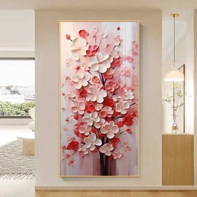 喜上眉梢玄关挂画奶油风梅花走廊过道背景墙装饰画肌理感抽象花卉