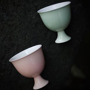 高温原矿颜色釉陶纯手工高足杯花神杯单色釉茶杯品杯功夫茶具