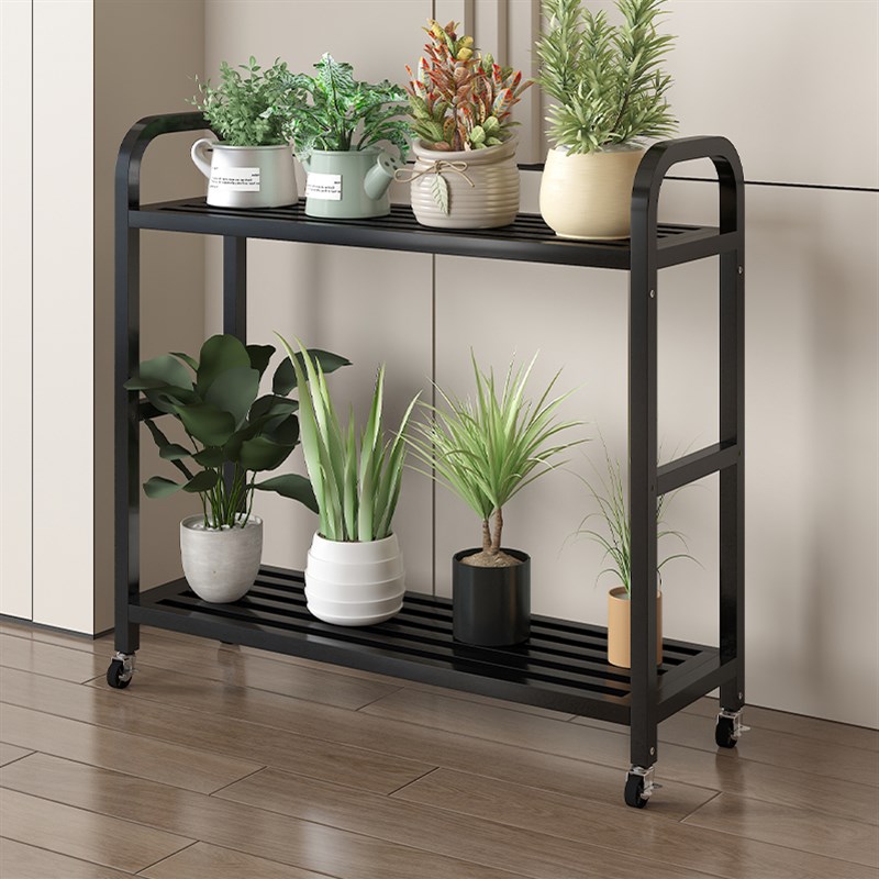 全钢花架置物架阳台花盆托架可移动客厅落地式Q铁艺双层多肉花架