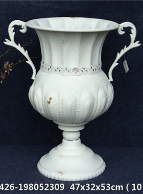 欧式美式复古花瓶花器阳台植物装饰仿古做旧铁艺奖杯花盆园艺摆件