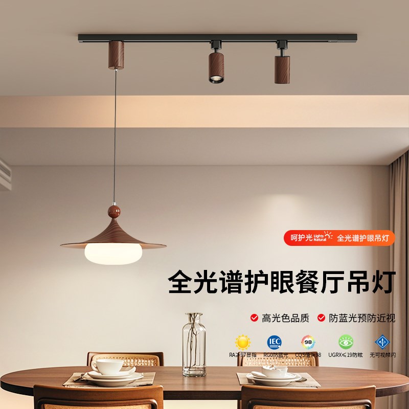 复古餐厅轨道吊灯2025新款法式中古风飞碟喇叭可移动餐桌吧台灯具