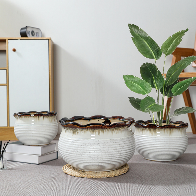 陶瓷花盆家用欧式白色流釉大号口径发财树君子兰室内绿植盆景