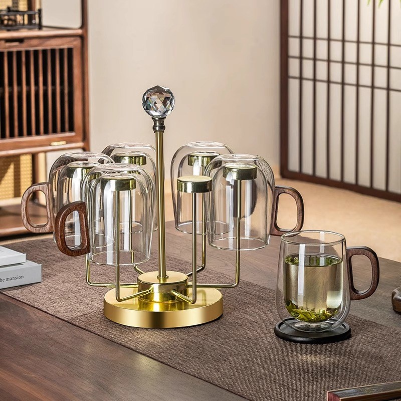 格娜斯中式双层玻璃杯高硼硅耐高温泡茶杯带把手防烫办公室喝水杯