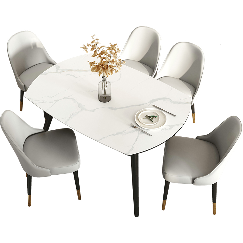 实木可伸缩岩板餐桌椅组合小户型现代简约大理石折叠餐桌可变圆桌