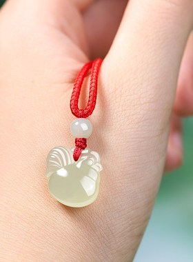 天然真品生肖鸡吊坠属相属鸡手机链挂件白玉石男女项链护身符礼物