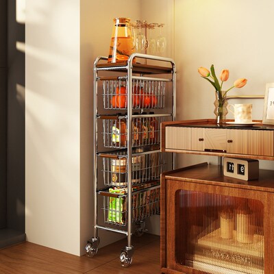 厨房夹缝置物架落地抽屉式果蔬小推车菜篮子冰箱旁缝隙多层收纳架