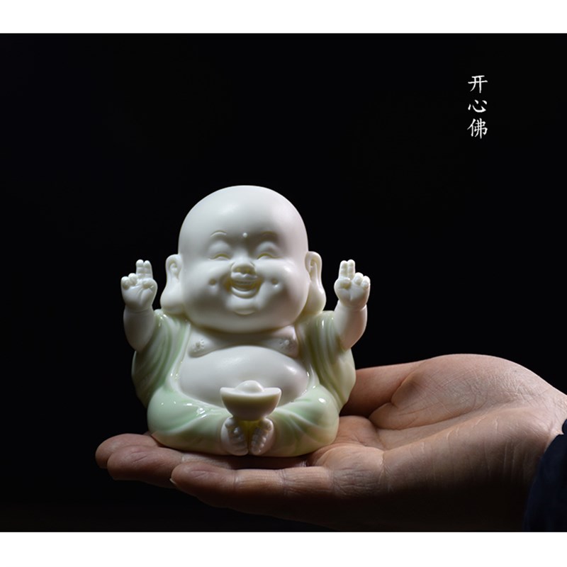 弥勒佛陶瓷创意可爱招财汽车摆件车内饰品车载个性创意高档佛像