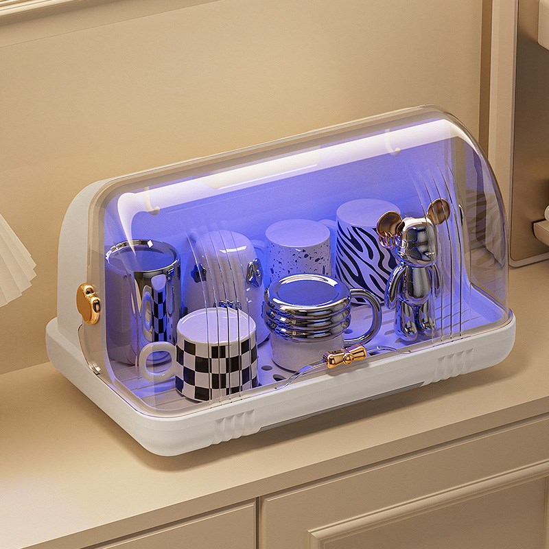 桌面杯子消毒收纳置物架水杯茶杯专用收纳柜玻璃杯收纳盒沥水杯架