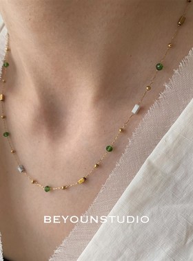 别样 浪漫气质彩色天然石串珠项链春夏时尚休闲小众百搭锁骨链260