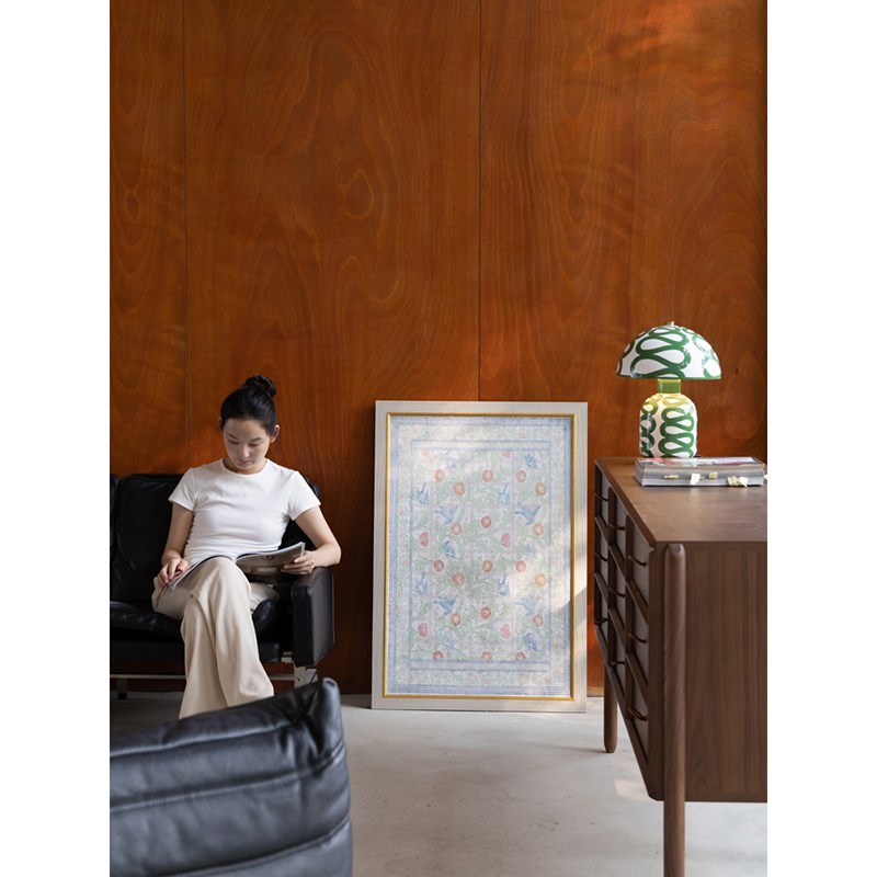 若奈艺廊 挂毯画《春燕海棠》光泽感水溶手绘花窗画客厅艺术画