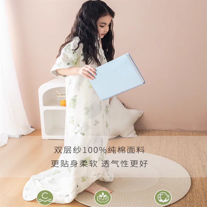A类婴儿童睡袋秋夏薄款四季通用宝宝连体睡衣防踢被纱布纯棉抗菌