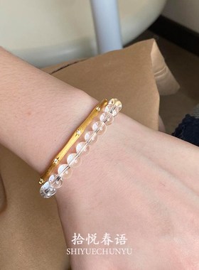 小灯泡清冷感白水晶锤纹盘缠手串轻奢高级感气质手饰女送礼物