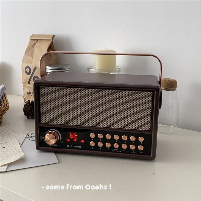 配置太顶了!出口货~便携手提复古木质蓝牙音箱音响FM收音机送人