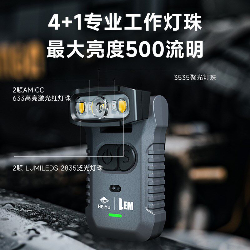 LEM感应帽夹灯头灯钓鱼专用强光超亮夜钓灯戴夹式超长续航充电头