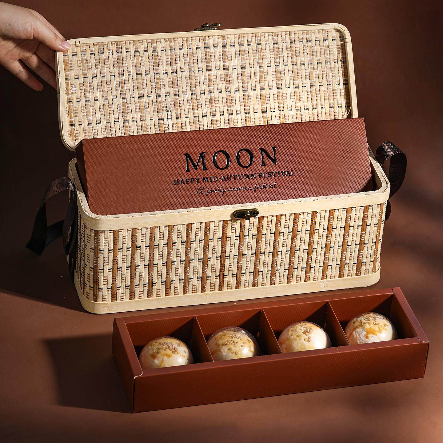 新款中秋礼盒月饼包装盒空盒高档竹篮流心蛋黄酥盒子粒定制